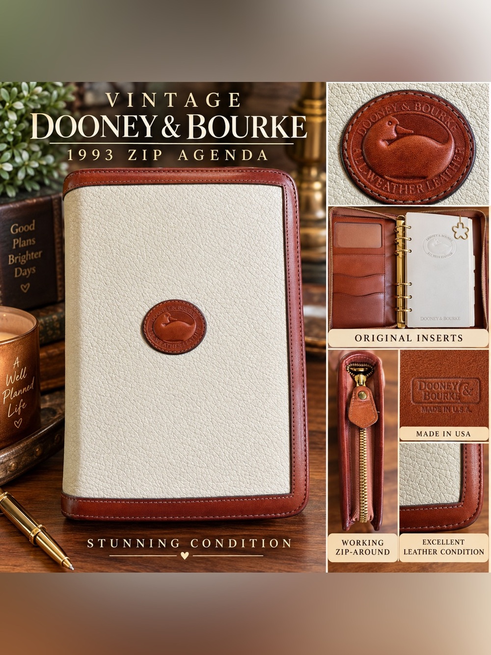 RARE Vintage 1993 Dooney & Bourke AWL Zip Agenda Planner USA Inserts